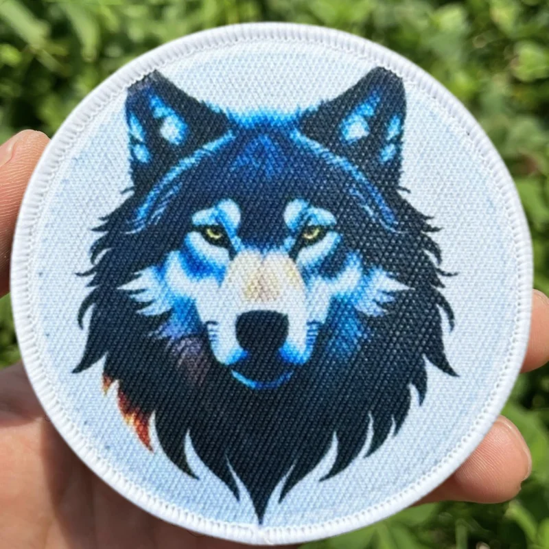 Parche con estampado de cabeza de lobo, chaleco táctico, sombreros con gancho y bucle, insignia de moral, mochila, pegatinas decorativas, parches para brazalete para ropa - imagen 2