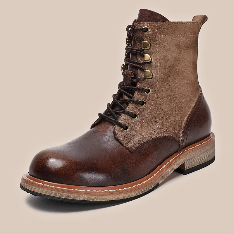 KOWM-zapatos de senderismo para hombre, botas para caminar de piel de vaca británica, botas altas para motocicleta, zapatillas informales para mujer, zapatos de trekking con suela gruesa - imagen 3