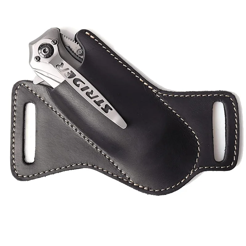 Fundas para cuchillos de cuero, soporte para cuchillos plegables, cinturón de supervivencia, bolsa con Clip, cuchillo plegable, paquete de cubierta de cuero antiarañazos, 1 ud. - imagen 5