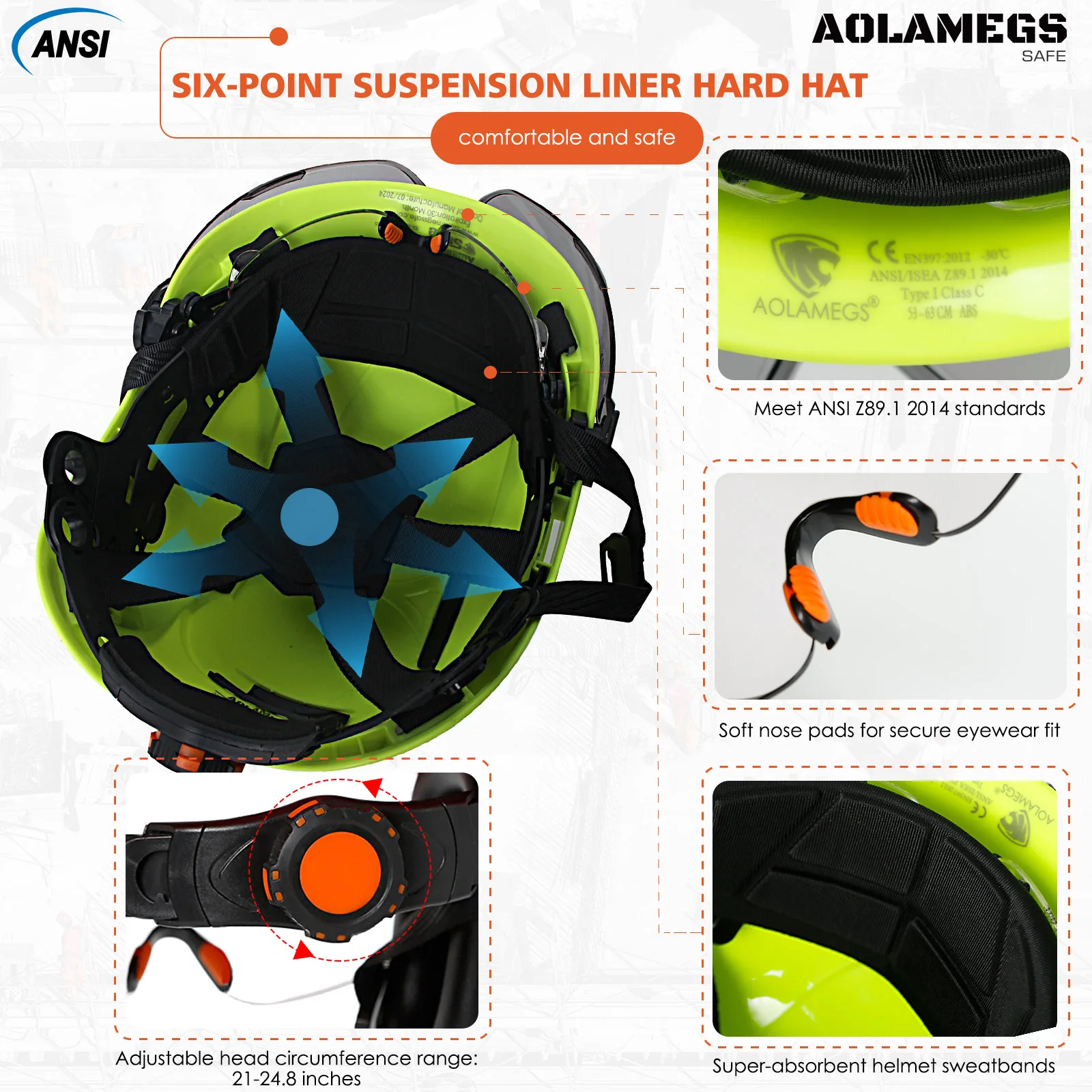Gorro de seguridad CE con visera con ranura de ventilación ajustable, gafas integradas, orejeras, casco de seguridad ABS, sombrero de trabajo para ingeniero de construcción ANSI, nuevo - imagen 5