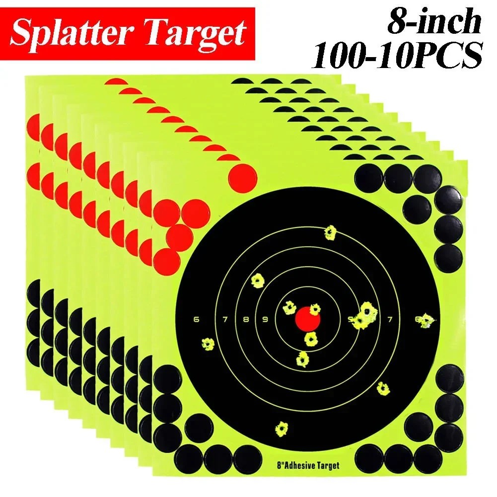 BB 100-10 Uds. Pegatinas adhesivas de alta visibilidad para salpicaduras de 8 pulgadas, papel de entrenamiento de tiro de caza reactivo