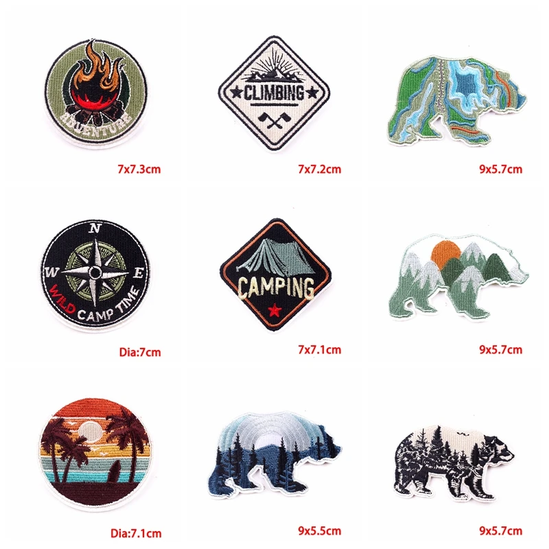 Parches bordados de aventura al aire libre para acampar en la montaña, parches de planchado DIY para ropa, insignia de costura, mochila, 10 unids/lote - imagen 5