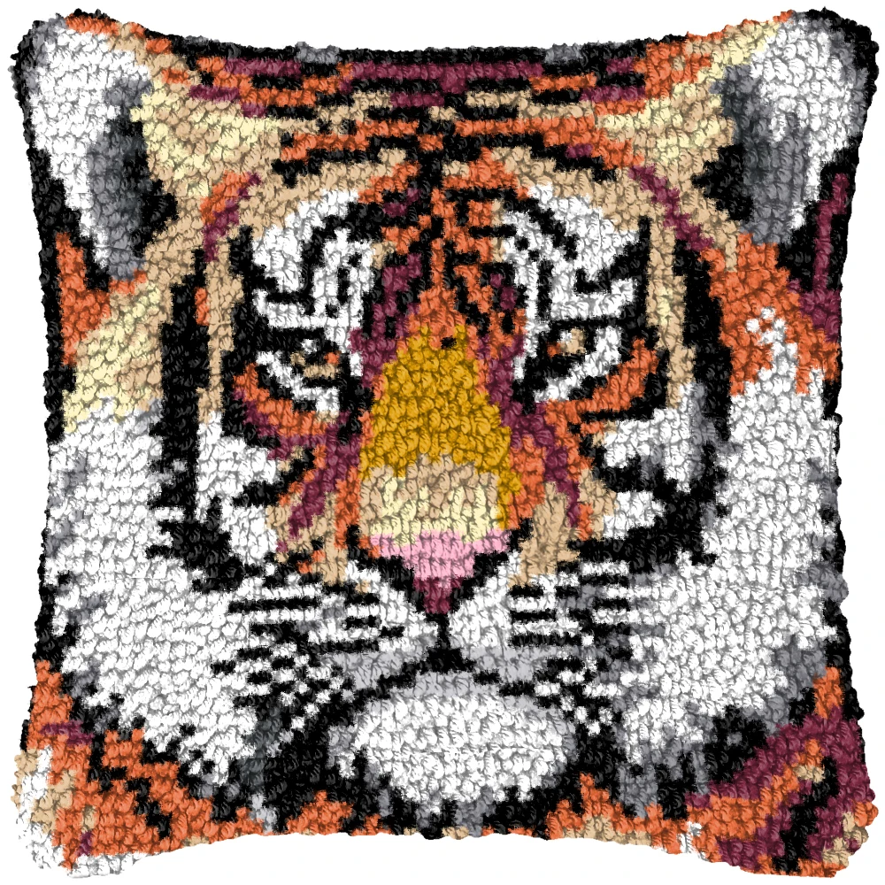 León, Tigre, Lobo, Animal, gancho de pestillo, cojín, funda de almohada, alfombra de ganchillo, bordado, almohada, Kit de gancho de pestillo, alfombra con nudo tejido DIY - imagen 2