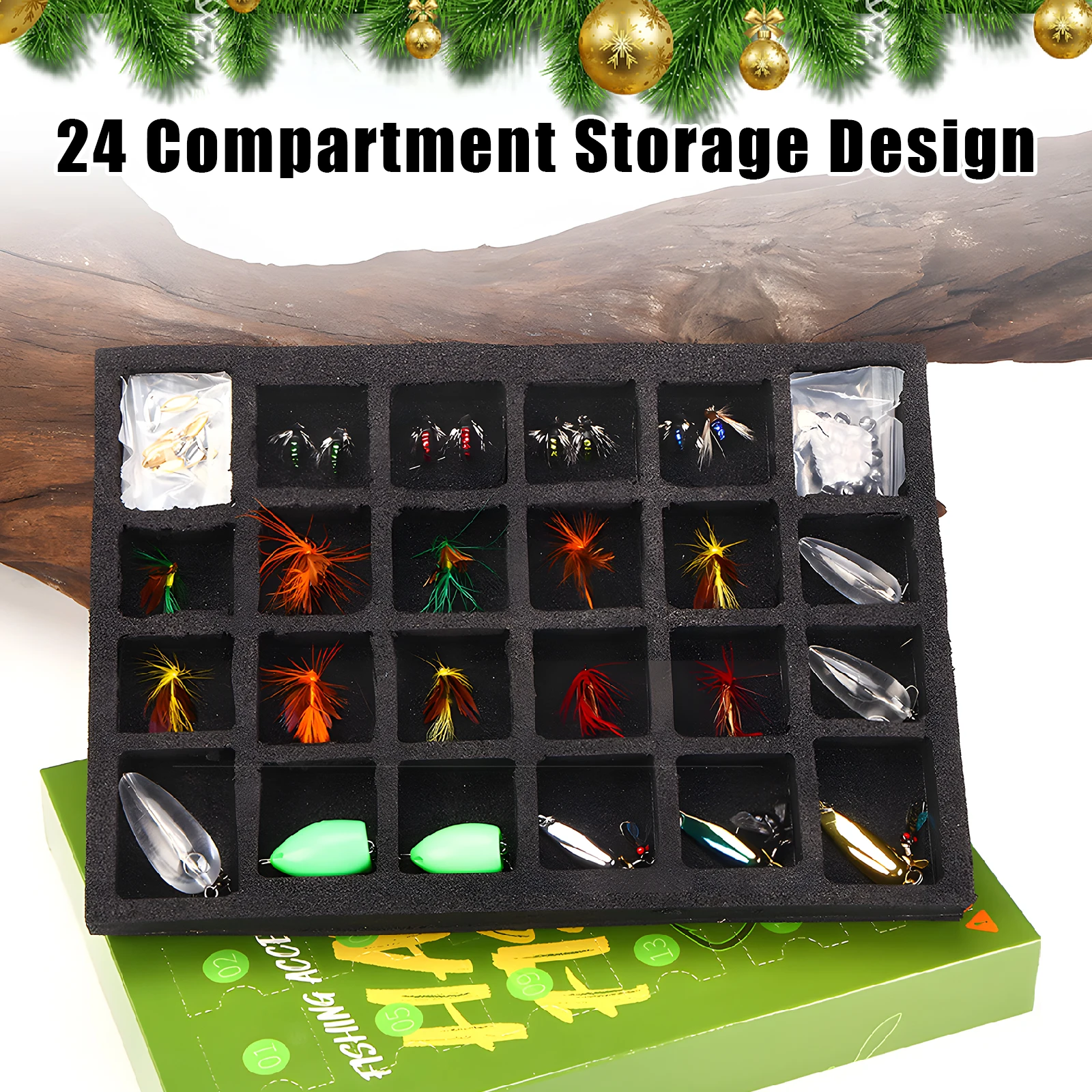Calendario de Adviento de pesca con mosca, calendarios de cuenta atrás de Navidad 2025, juego de Señuelos de Pesca de 24 días, Kit de moscas, caja de aparejos de pesca, regalos - imagen 2