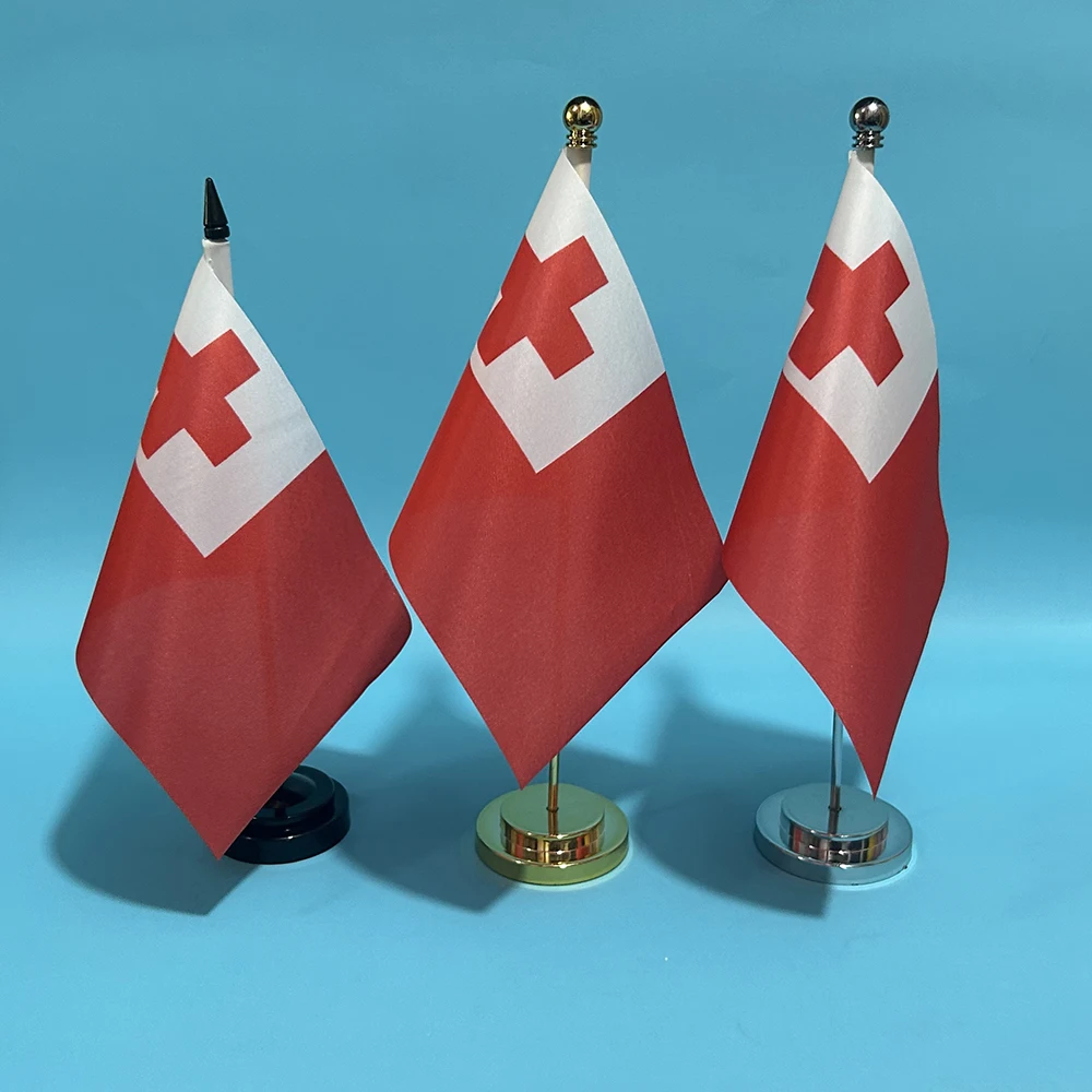 BANDERA DE SKY, bandera de escritorio de oficina, bandera de Tonga, 14x21cm, bandera de poliéster de Tonga, bandera nacional, cartel de país, adornos de escritorio, banderas