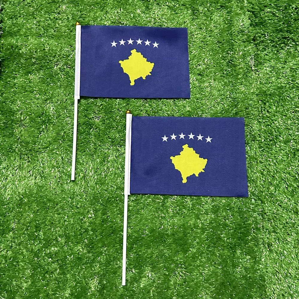 SKY FLAG Kosovo hand Flag 10/20/50/100pcs 21*14cm Kosovo Hand Waving Flags With plastic pole For Sports Activity Home Decor - imagen 2
