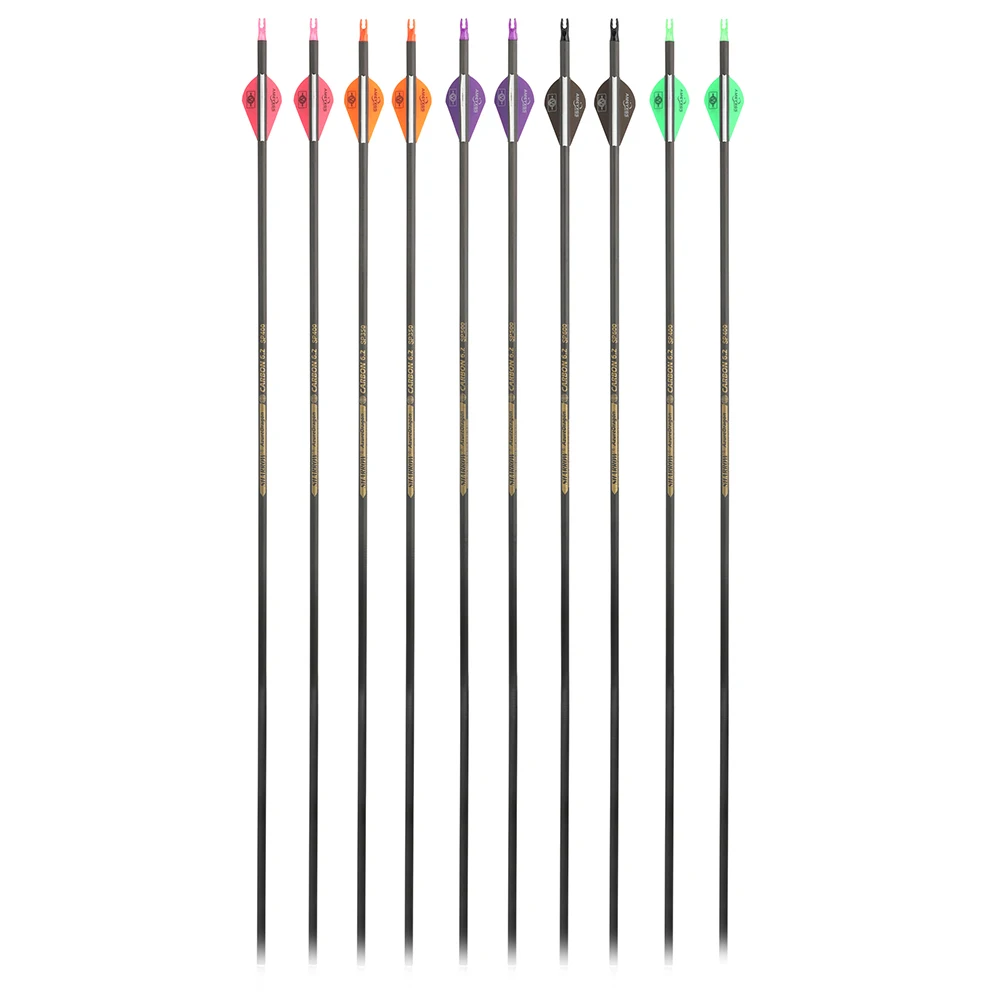 2 "paletas de tiro con arco flechas de carbono puro 30 pulgadas sin puntas arco compuesto recurvo tiro caza columna vertebral 400/500/600/ID6.2mm 6/12 Uds - imagen 4