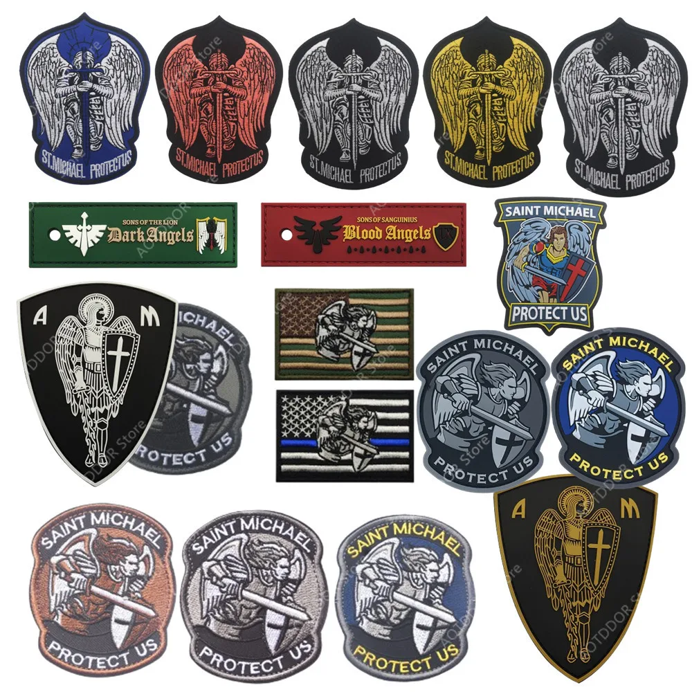 Saint Michael Protect Us Angel Protect, marca de moral táctica americana, pegatina mágica, parches militares con gancho y bucle para ropa