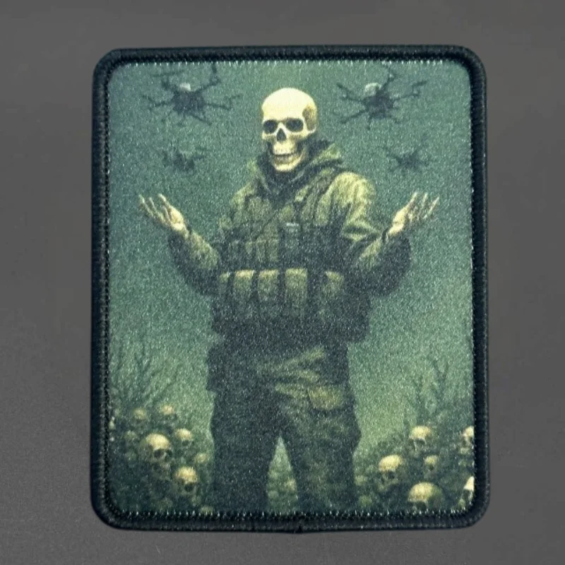 Parche con estampado de "UAV y calavera", chaleco táctico, insignia de moral con gancho y bucle, pegatina decorativa para mochila, parches para brazalete para ropa