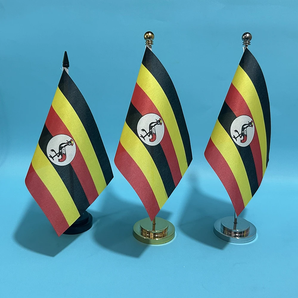 BANDE DE SKY Bandera de escritorio de oficina Bandera de Uganda 14x21 cm poliéster Bandera nacional de UGA Uganda Bandera de país Adornos de escritorio Banderas