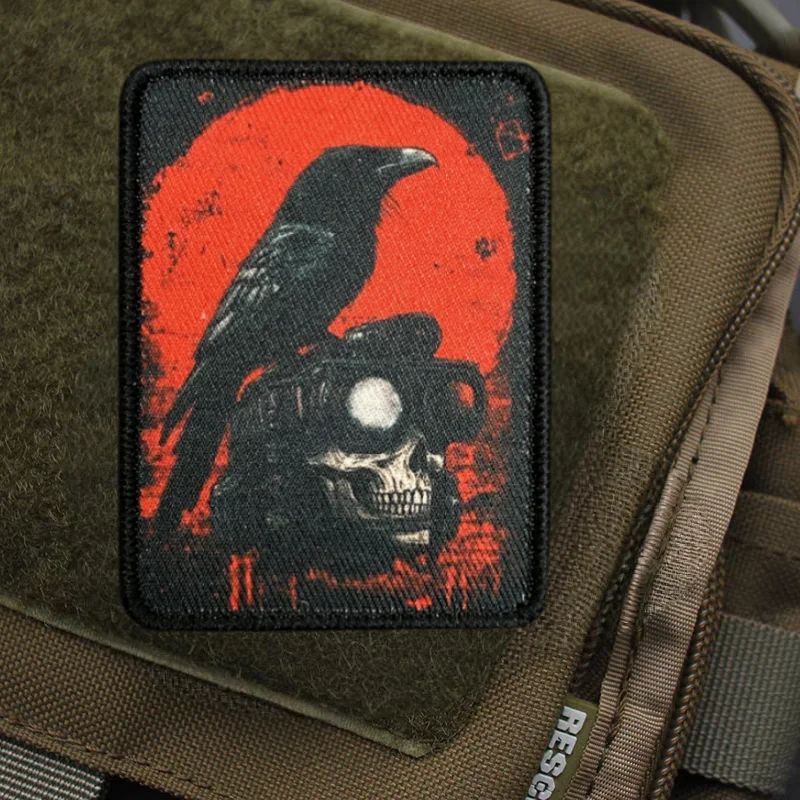 Parche con estampado táctico de soldado y esqueleto de cuervo, insignia de moral militar con gancho y bucle, pegatinas decorativas para mochila, parches para ropa - imagen 5