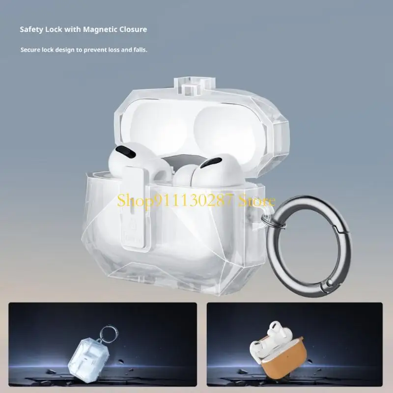 Funda protectora transparente J1HC Secure Lock para Pods Pro3 con luz carga LED y bolígrafo limpieza incluido - imagen 5