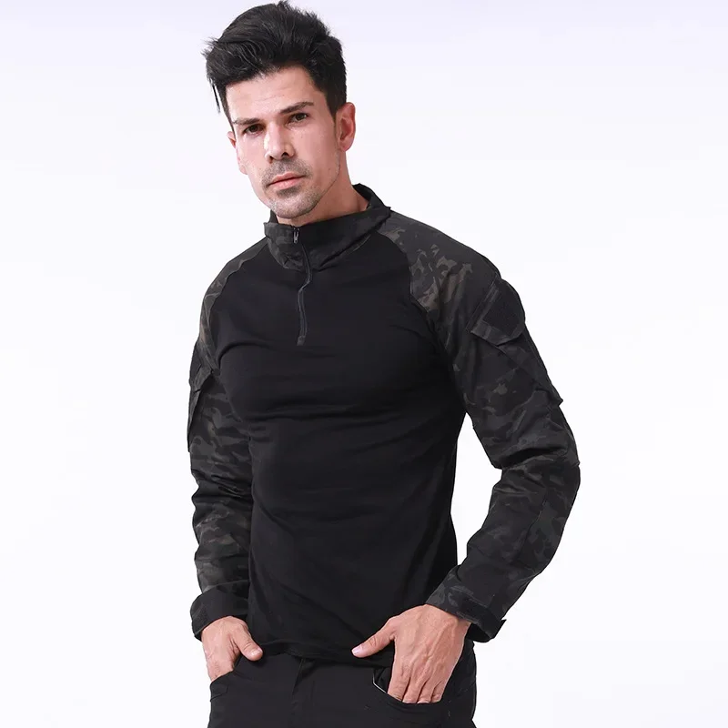 Camisetas tácticas para senderismo, camisa de manga larga de camuflaje militar para caza y escalada, ropa deportiva transpirable para hombre