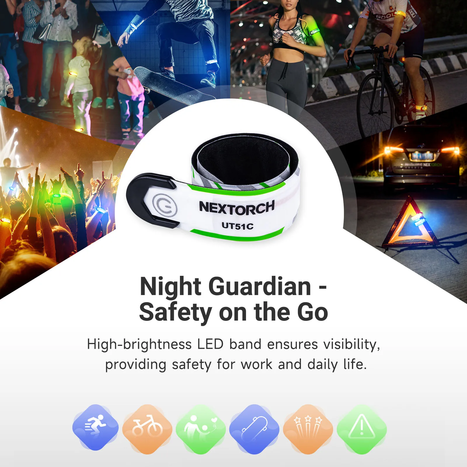NEXTORCH UT51C pulsera LED recargable multicolor – Seguridad nocturna - imagen 2