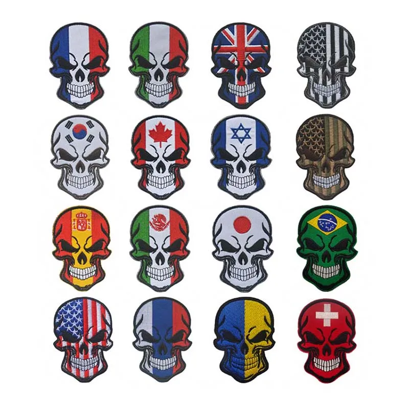 Alemania, Francia, Reino Unido, España, EE. UU., México, Italia insignias bandera parches militares, tela de calavera bordado mochila apliques embleem táctico