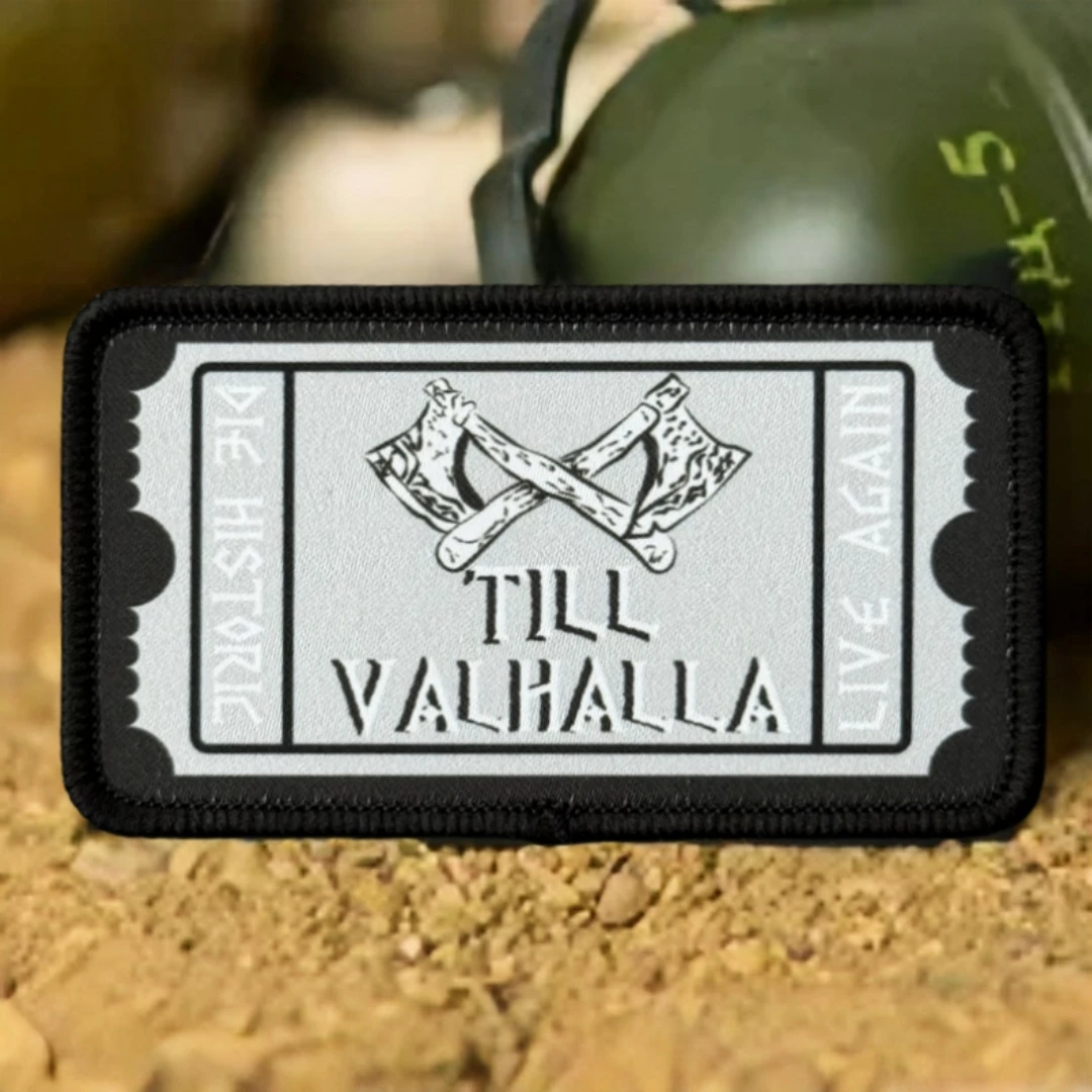 Parche del ejército de Valkyrie "Till Valhalla", insignia de moral táctica, parches de gancho y bucle impresos para ropa, pegatina de equipo militar