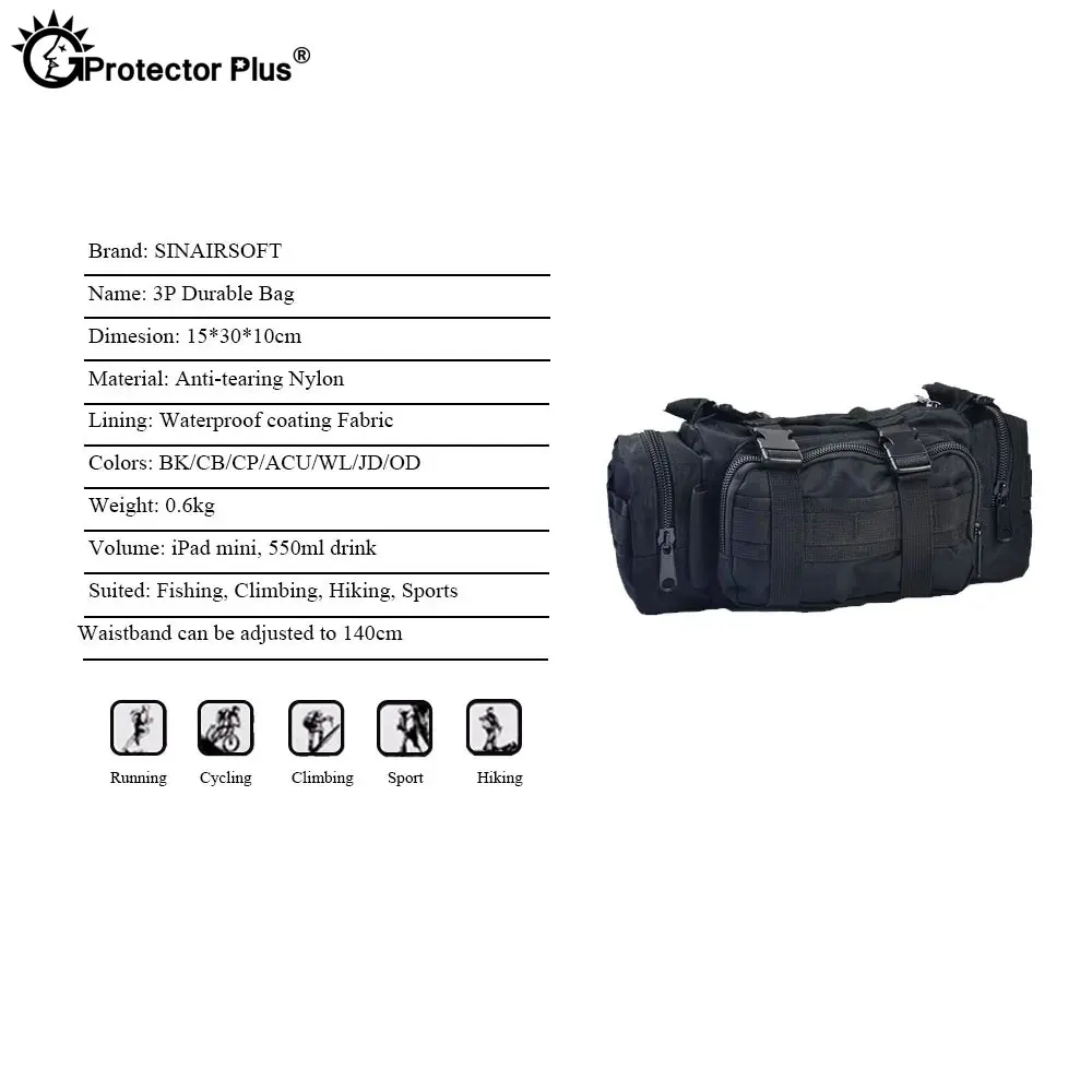 Bolsas de cámara militar para exteriores, bolsa deportiva táctica 600D, impermeable, paquete de cintura para acampar y escalar, mochila duradera, Protector Plus, 3L - imagen 3