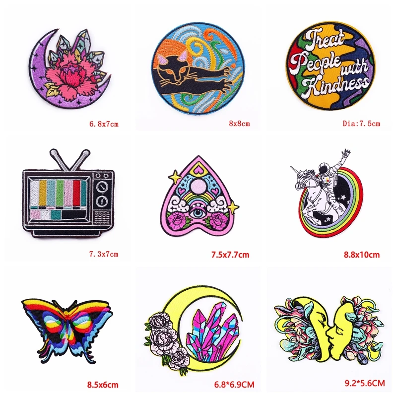 Parche bordado de dibujos animados, cinta de TV con corazón, parches para planchar, parches de letras para ropa, chaquetas, pegatinas de costura, 10 unids/lote - imagen 5