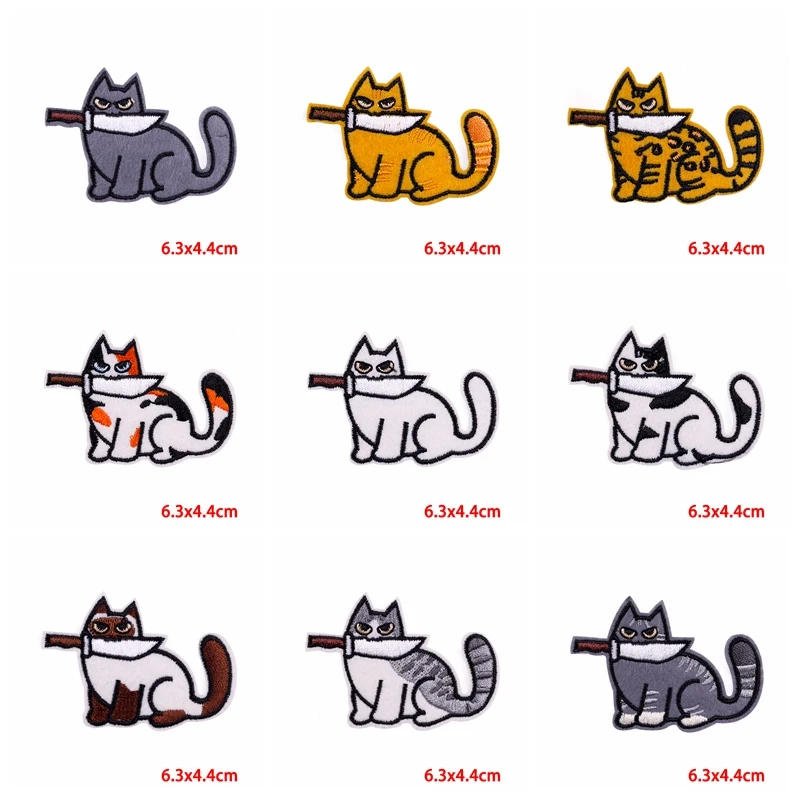 Parche bordado de gato de dibujos animados, 10 unids/lote, parche de Animal, parches termoadhesivos para ropa, pegatina para coser - imagen 3
