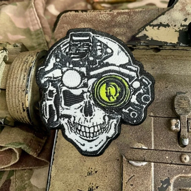 Dispositivo de visión nocturna, parche bordado de calavera para ropa, parches tácticos con gancho y bucle, pegatinas para mochila - imagen 3