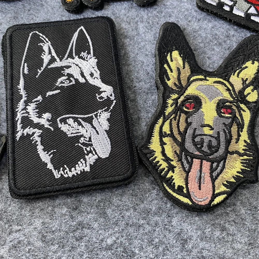 Parches bordados de perro pastor, insignia de moral de perro café, pegatina de mochila táctica de gancho y bucle - imagen 4