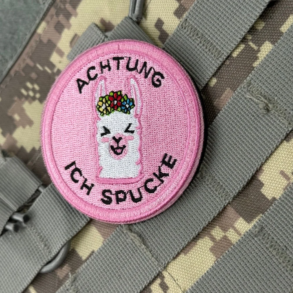 Insignia de moral táctica de Alpaca "Achtung Ich Spit Lama", parches de gancho bordados militares personalizados para ropa, pegatina para mochila - imagen 4