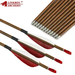 12 Uds Linkboy tiro con arco 100% flechas de carbono puro ID4.2mm columna vertebral 600 3 "Pluma de pavo 80gr puntas arco recurvo tiro con arco largo