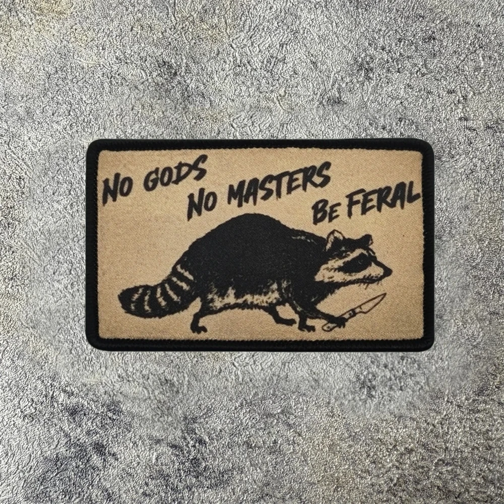 Parche de mapache No Gods No Masters Be Feral, emblema de moral táctico, pegatina para mochila, parches bordados con gancho y bucle para ropa - imagen 5