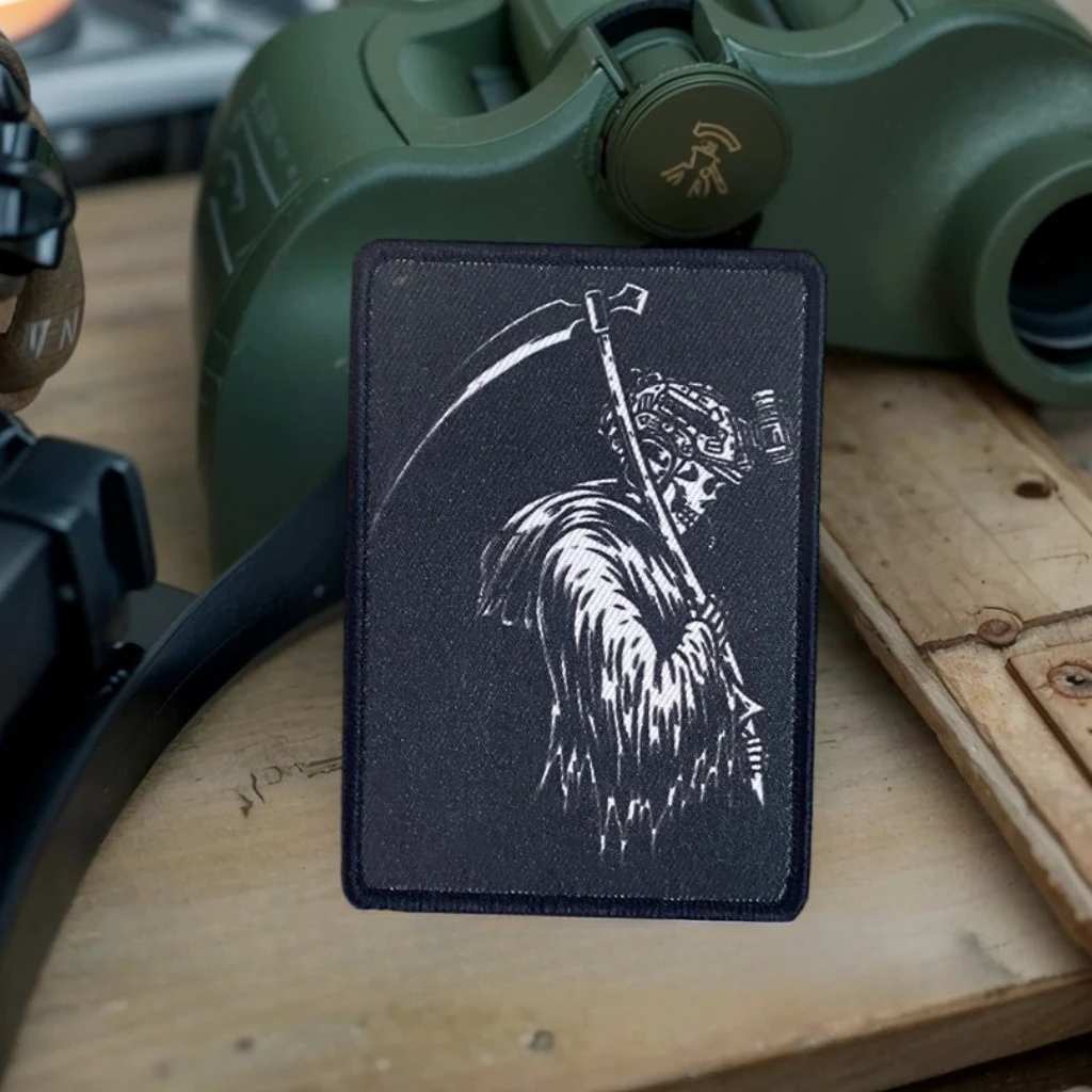 Reaper-insignia de moral de calavera, parche táctico de guerrero de calavera, parches impresos de guadaña de muerte, gancho y bucle, mochila militar decorativa - imagen 2