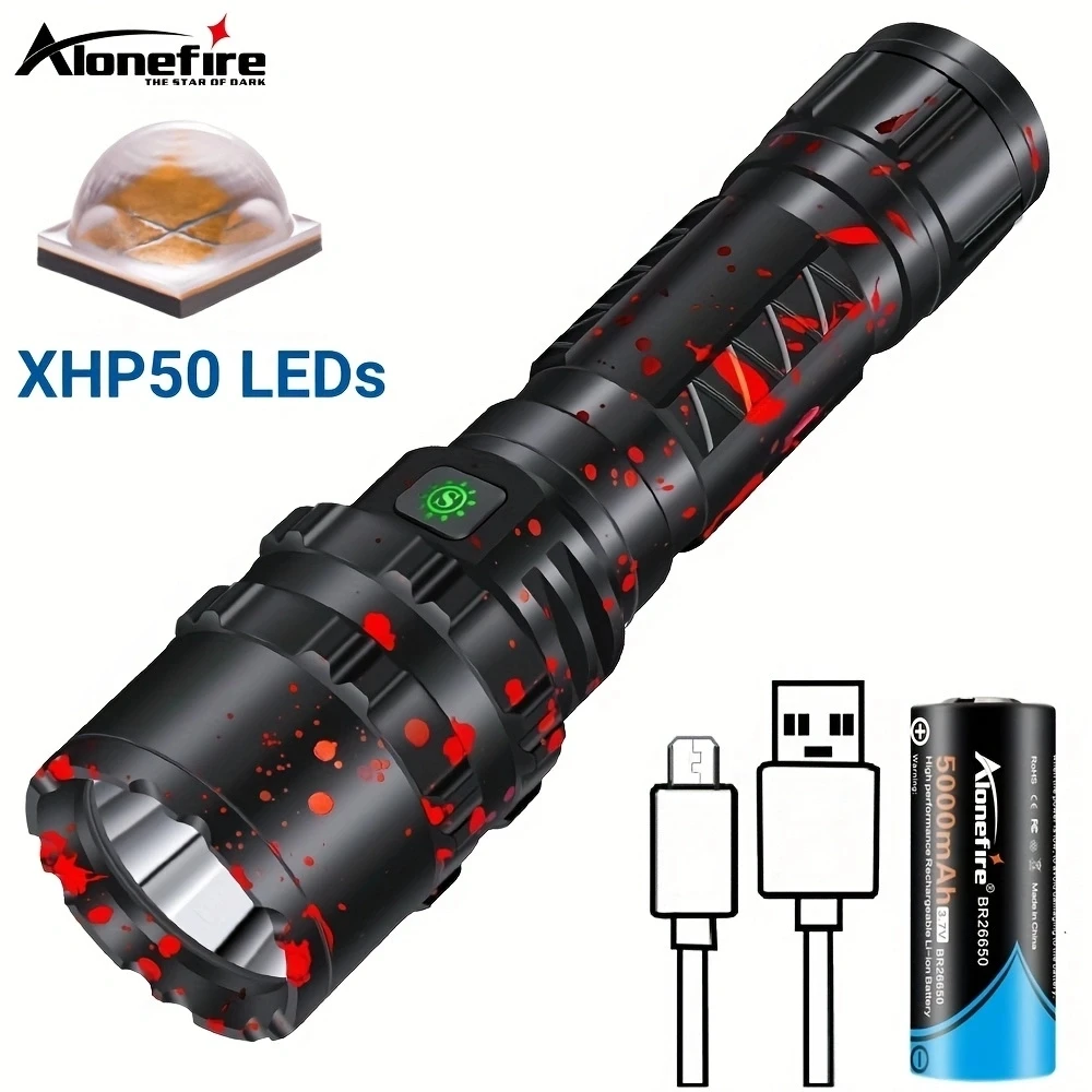 Linterna táctica LED de alta potencia XHP50, antorcha brillante de Color camuflaje, impermeable, para exteriores, senderismo, Camping, pesca, trabajo en casa, 20W - imagen 2