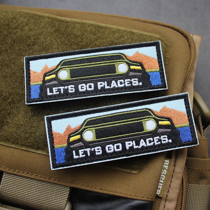 Insignia de accesorios para bolsa al aire libre, vamos lugares, ir lejano, puede lograr una brazalete bordado, parche de gancho y bucle para mochila moral