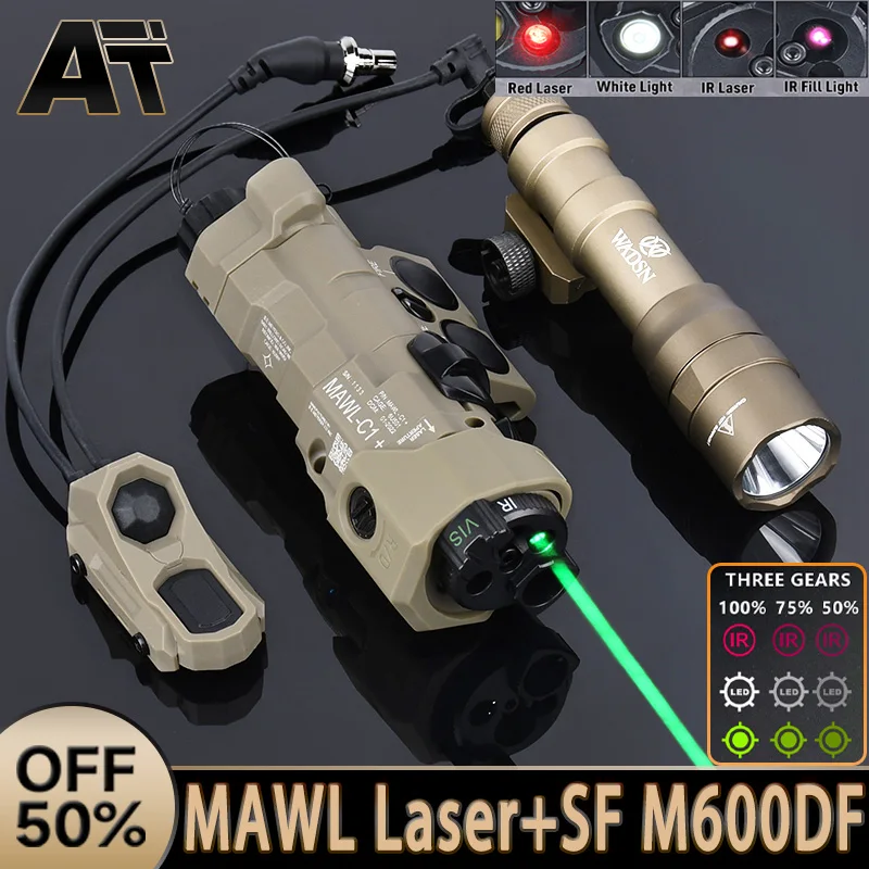 MAWL-C1 táctico IR rojo azul verde punto láser arma de luz LED Surefir SF M600DF 1400 lúmenes accesorios de caza Flashlig Airsoft