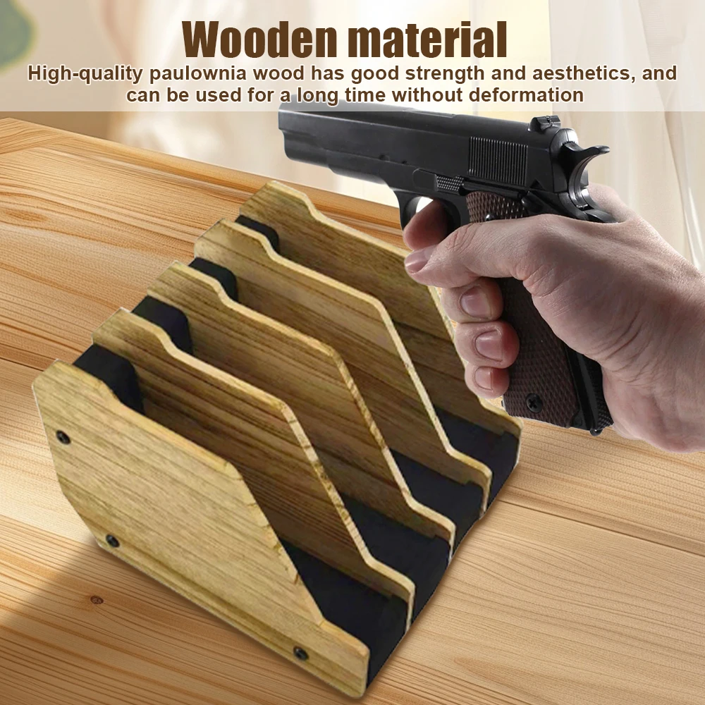 Soporte de pistola de madera con 4/6 ranuras, soporte de exhibición para pistola, estuche de almacenamiento seguro para pistola de madera, soporte de escritorio, organizador de estante para pistola de madera - imagen 3