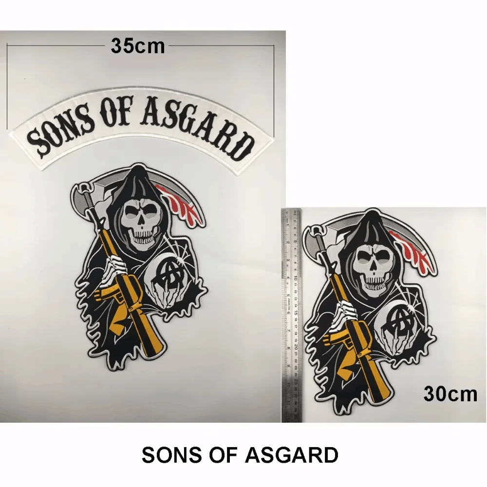 SOA Original hijo de bordado parche trasero anarquía negro hierro en parches para ropa motocicleta Club 35CM - imagen 2