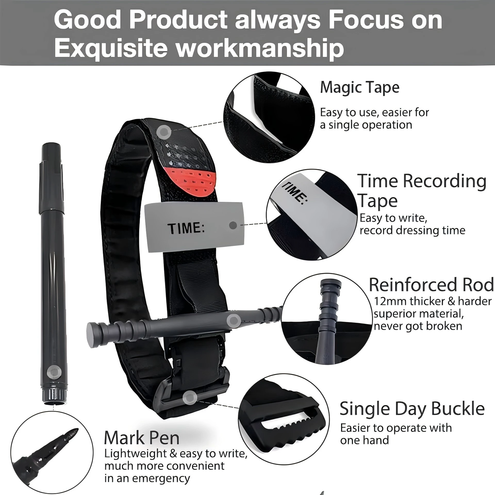 BOOIU torniquete de exploración para acampar al aire libre torniquetes de combate táctico de supervivencia al aire libre cinturón de emergencia médica giratorio - imagen 3