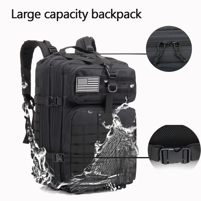 Mochila táctica multifuncional de gran capacidad para hombres, mochila 3P, espalda suave, impermeable y a prueba de insectos, senderismo, Camping - imagen 3