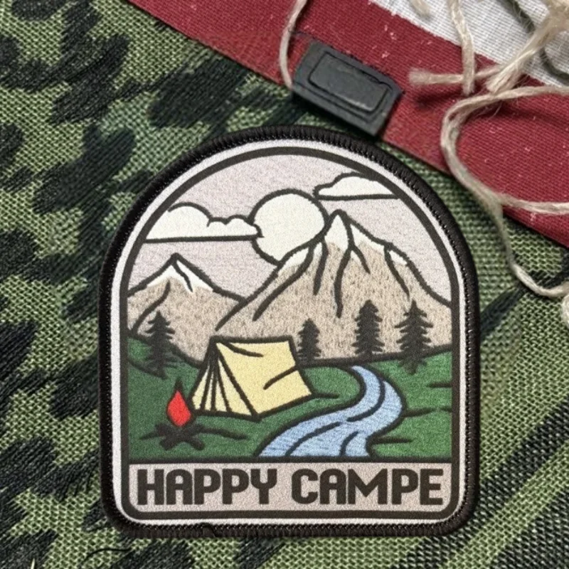 Parche de Impresión Chevron HAPPY CAMPE, Parche Táctico con Gancho y Bucle, Insignia de Moral, Adhesivo Decorativo para Mochila, Parches para Ropa - imagen 5