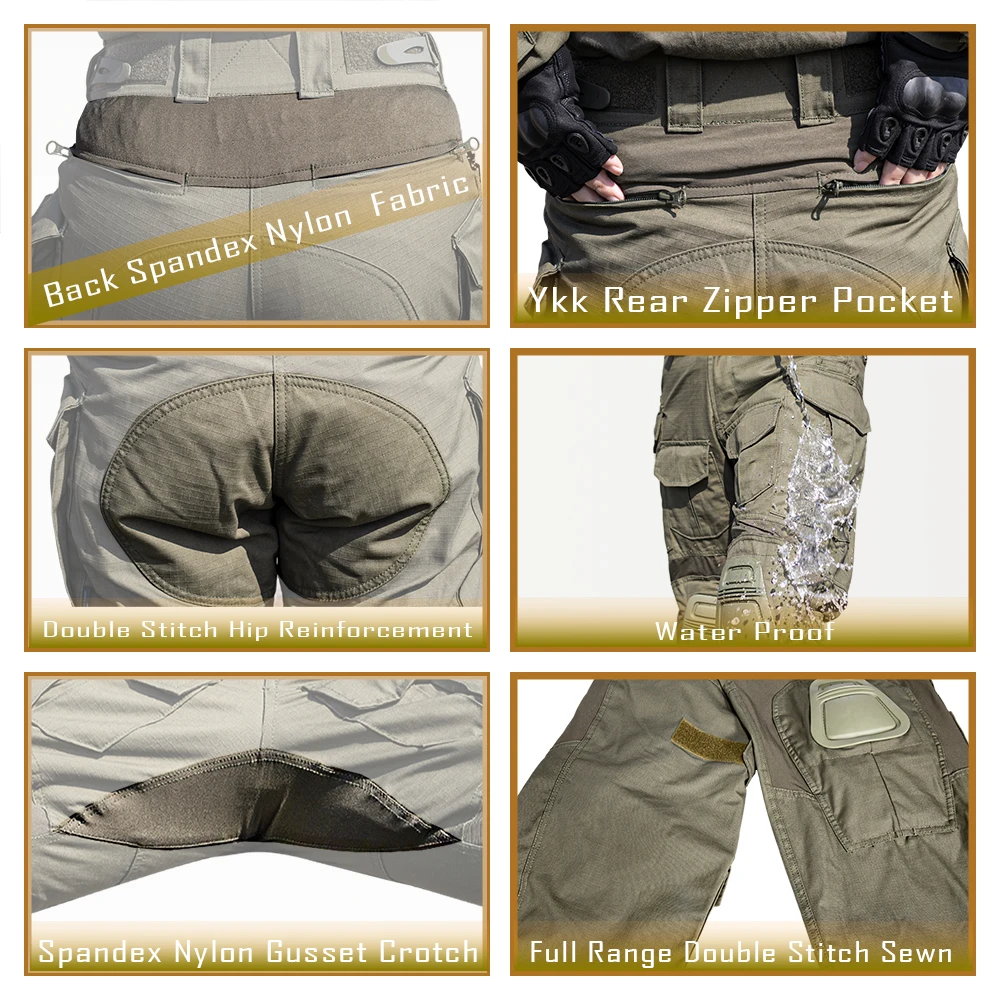 Pantalones de combate g3 para hombre, pantalón táctico con rodilleras, color verde militar, para exteriores - imagen 5