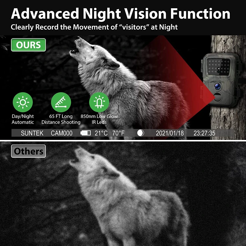 Minicámara de rastreo para caza, videocámara impermeable con visión nocturna, activada por movimiento, trampa de monitoreo de Vida Silvestre, 20MP, 1080P, paquete de 2 - imagen 3