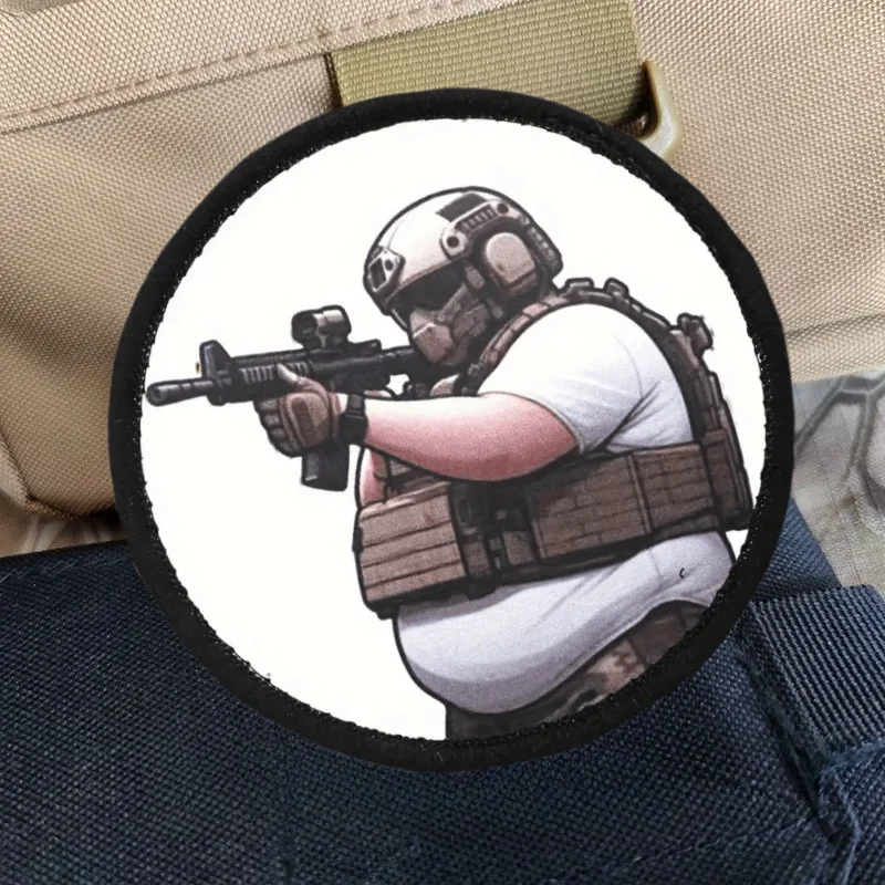Parche de soldado gordo, brazalete militar, insignia de moral del ejército, puntería y disparar, parches de gancho y bucle impresos, mochila táctica, pegatinas para ropa - imagen 2
