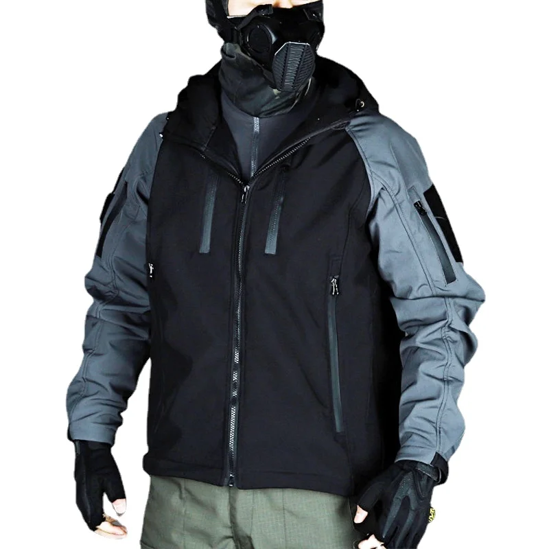 Chaqueta táctica para exteriores para hombre, abrigo de caza de concha suave, impermeable, forro polar, Airsoft, cálido, cortavientos con capucha