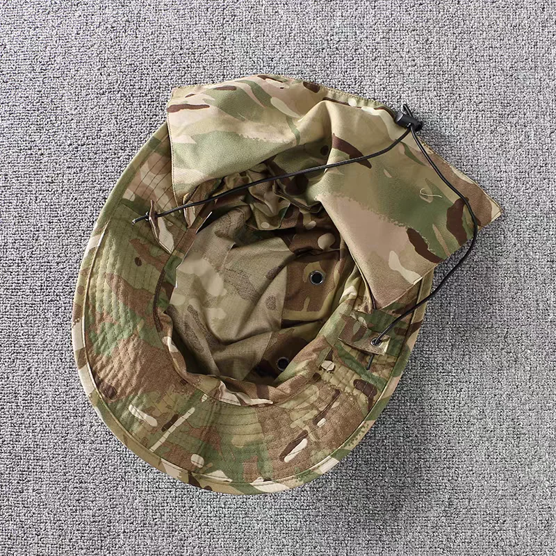 Gorra de ala redonda con sombrilla de sombrero Benny de camuflaje al aire libre con cortina trasera