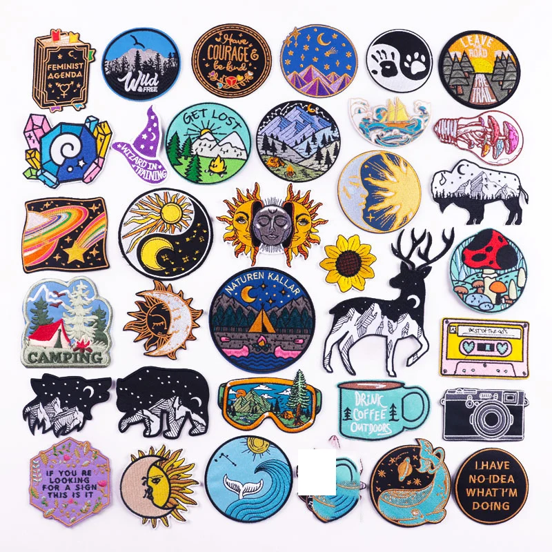 Parches bordados de sol para ropa, parches de apliques de montañas exteriores DIY para ropa, espacio, naturaleza, aventura, parches para planchar - imagen 2