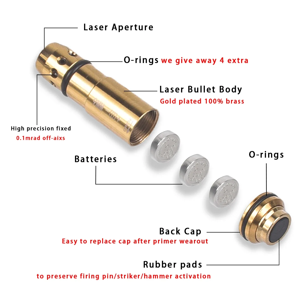 Cartucho táctico de entrenamiento láser de punto rojo, 9mm/380ACP/38SPL/40S y W/223Rem/45ACP/7,62x39, bala de entrenamiento láser de fuego seco - imagen 5