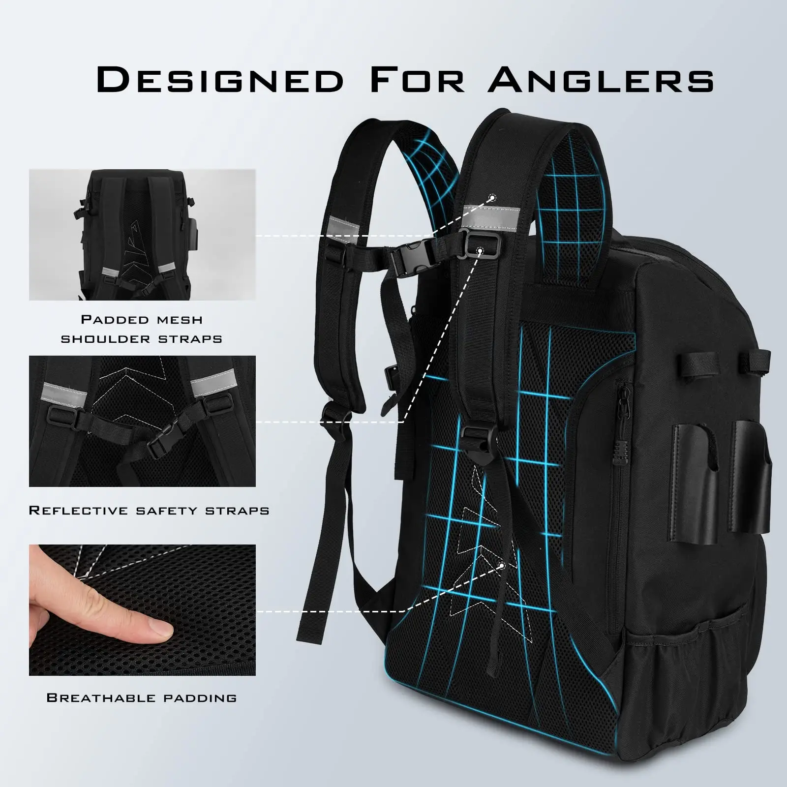 Mochila para aparejos de pesca KarryAll de 40L con soporte para caña, 4 cajas de aparejos para aparejos de pesca y almacenamiento de equipos, regalos para hombres y padres - imagen 4