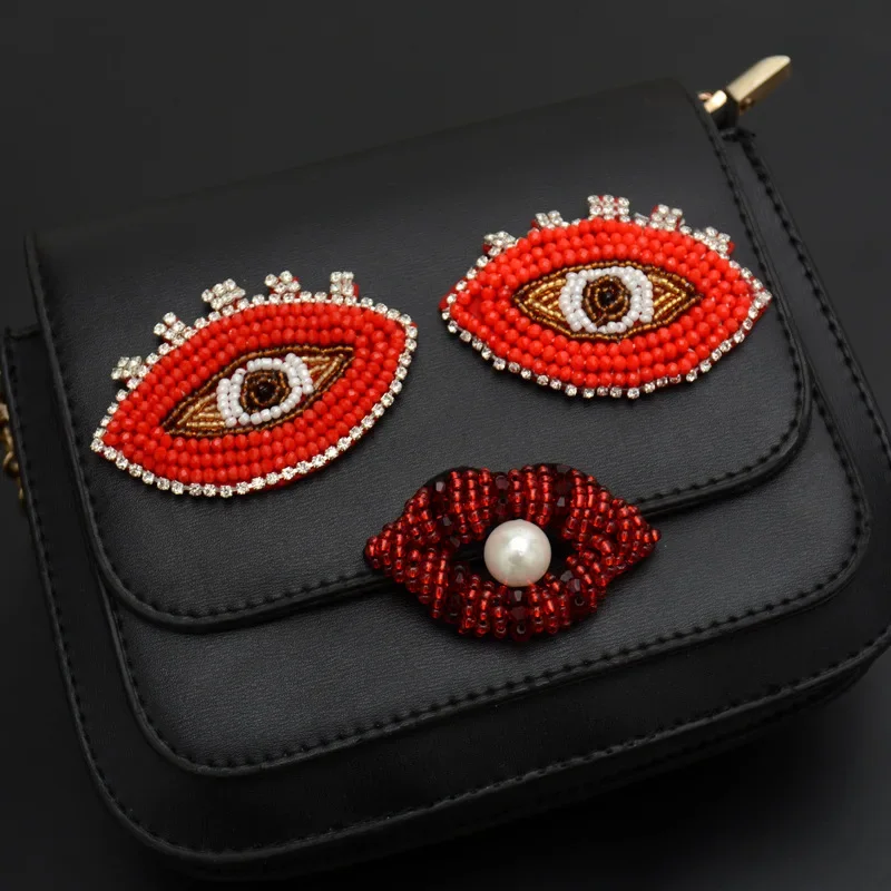 Parches bordados de ojos con cuentas, insignia de labios de diamantes de imitación, accesorios de ropa, pegatina, coser en apliques de cristal para chaquetas, bolsos - imagen 3