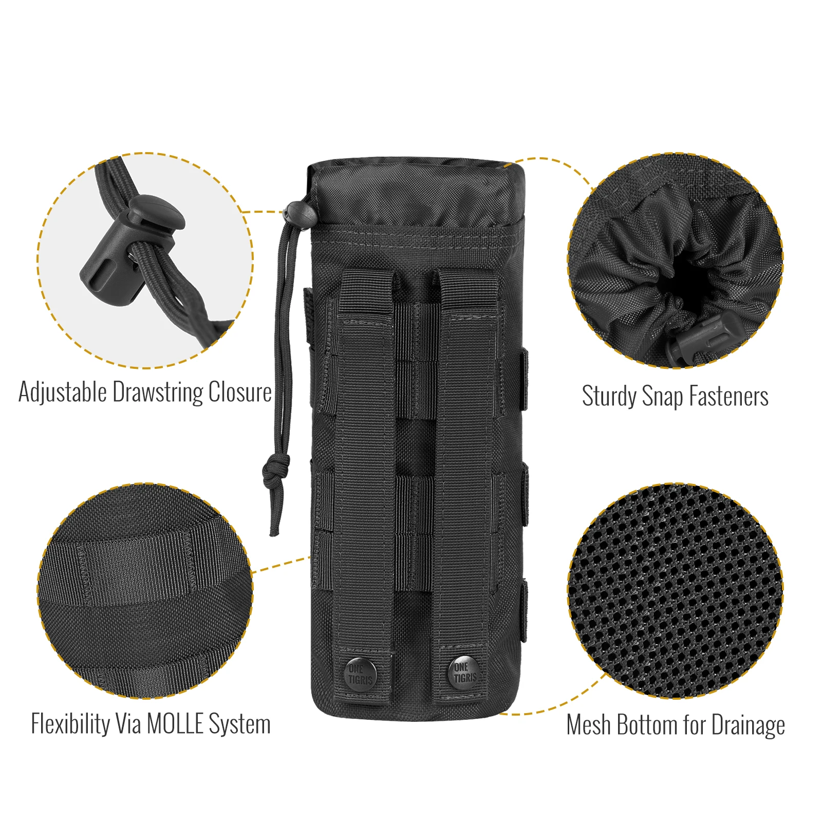ONETIGRIS-bolsa para botella de agua, soporte para botella de agua mejorado de 32 oz, bolsa portabotellas Molle con cordón táctico, nailon 1000D - imagen 5