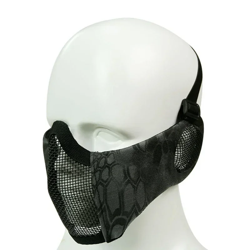 Máscara táctica de media cara, malla de acero con protección para los oídos, máscaras faciales inferiores para caza, tiro, juego CS Airsoftsport - imagen 4