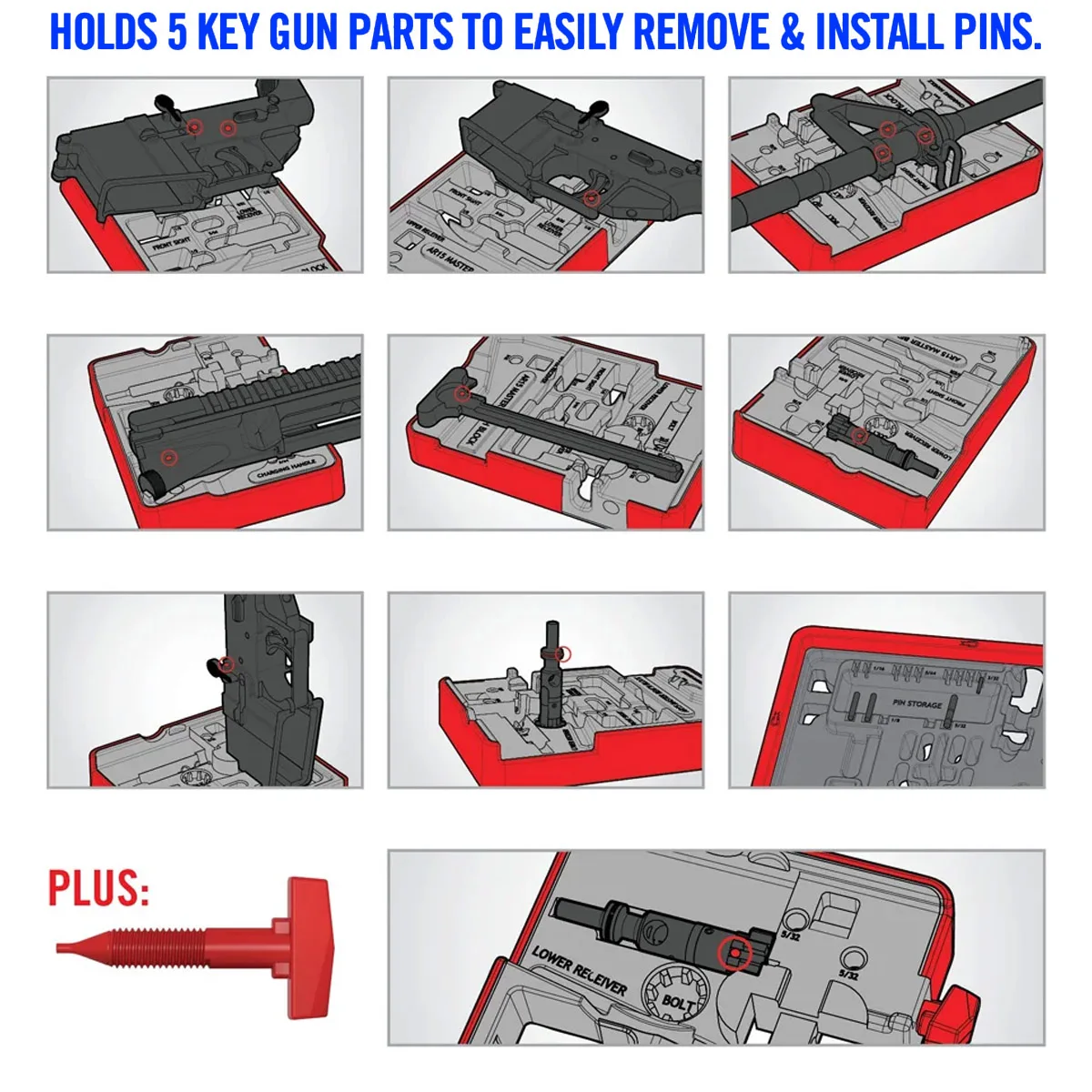 Bloque de banco maestro ABS con imanes fuertes AR15 con capacidad para 5 componentes AR15 clave para 13 pines diferentes para herramientas de armonero - imagen 5