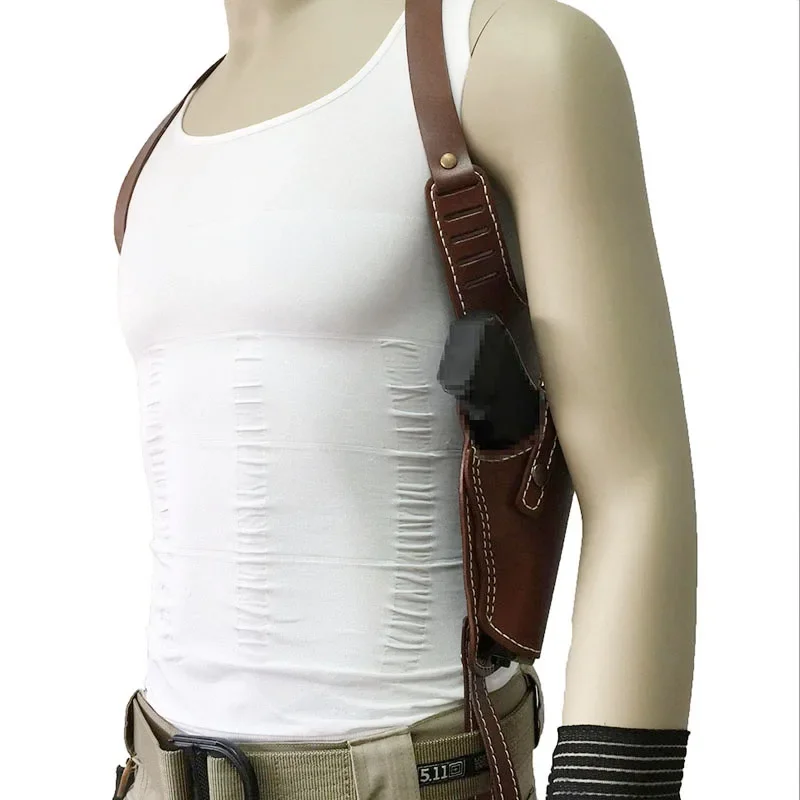 Funda de piel de vaca para hombro, axila, axila, oculta, para pistola, se adapta a pistolas de automóvil de marco medio para mano derecha - imagen 5